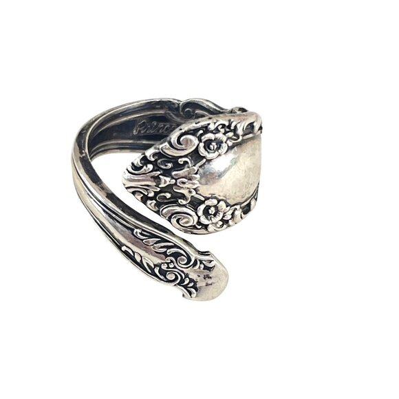 Antique-Inspired Sterling Silver Spoon Ring Ornate Floral Size 8 - Picture 1 of 11